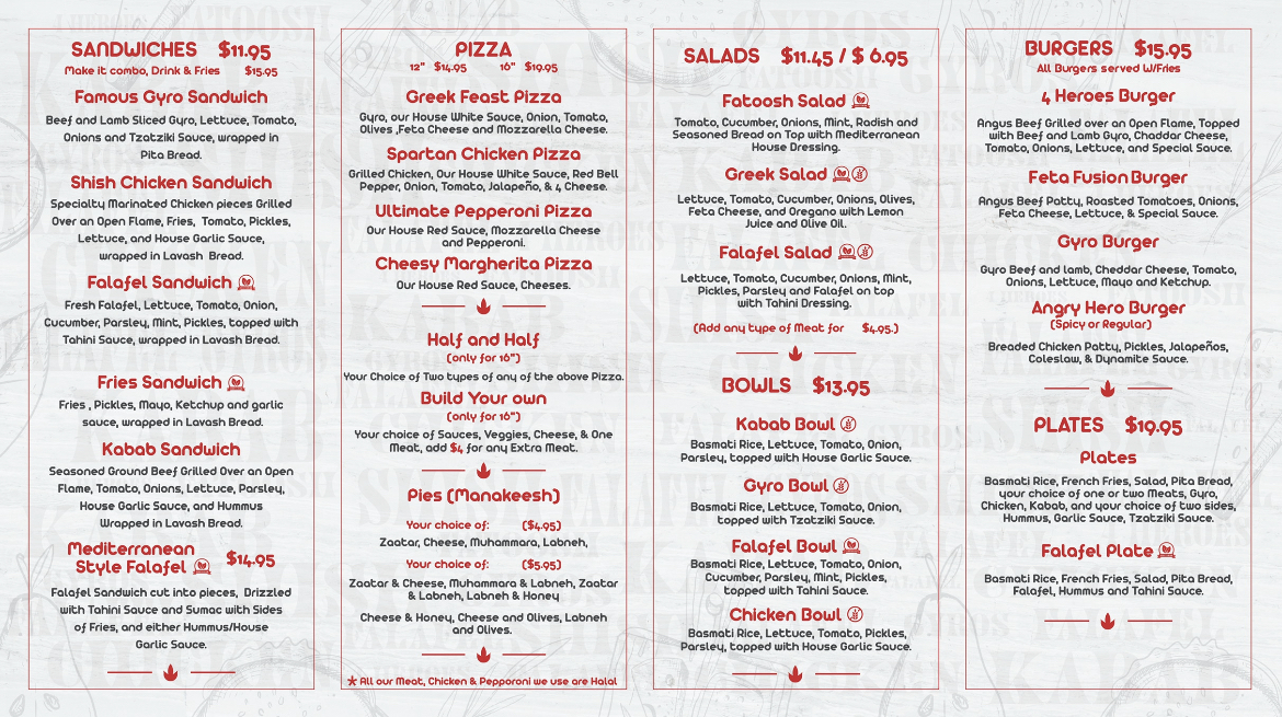 4 Heroes Grill Menu Menu Photo 2