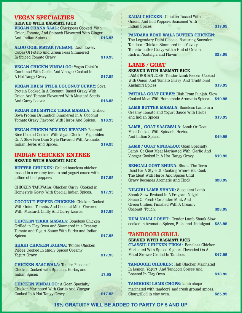 Basil Indian & Thai Cuisine Menu Menu Photo 1