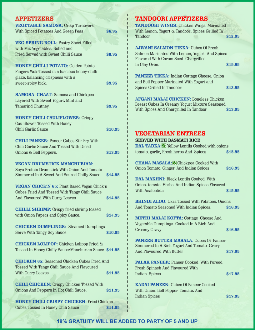 Basil Indian & Thai Cuisine Menu Menu Photo 3