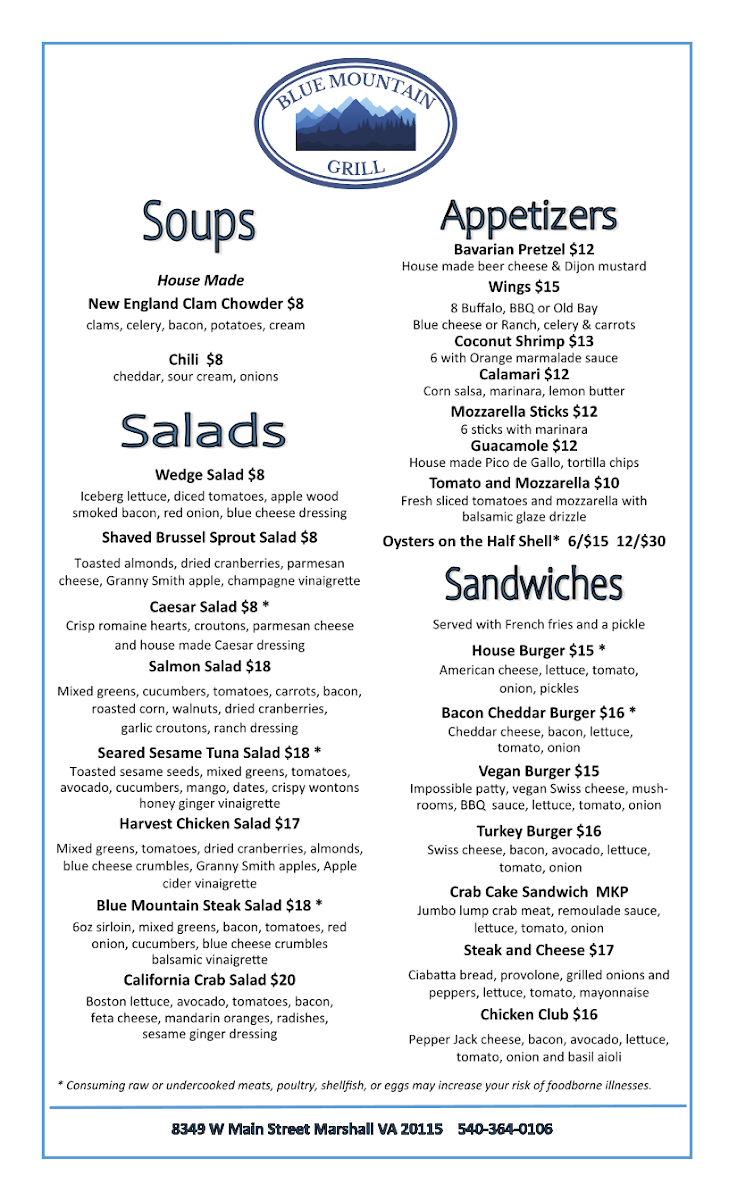 Blue Mountain Grill Menu Photo 1