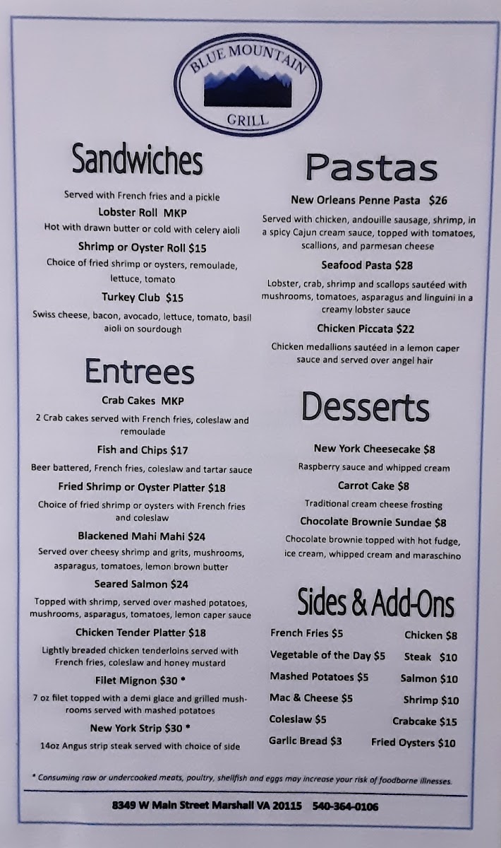 Blue Mountain Grill Menu Photo 2