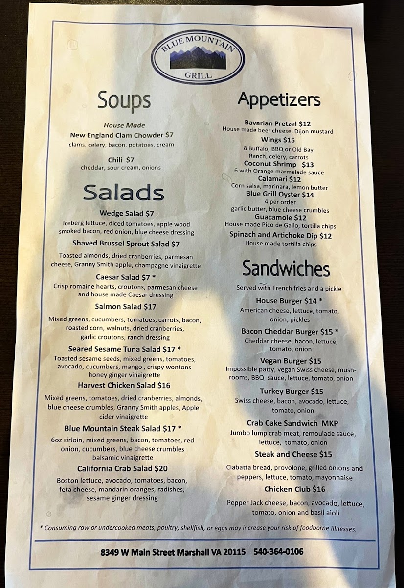 Blue Mountain Grill Menu Photo 4