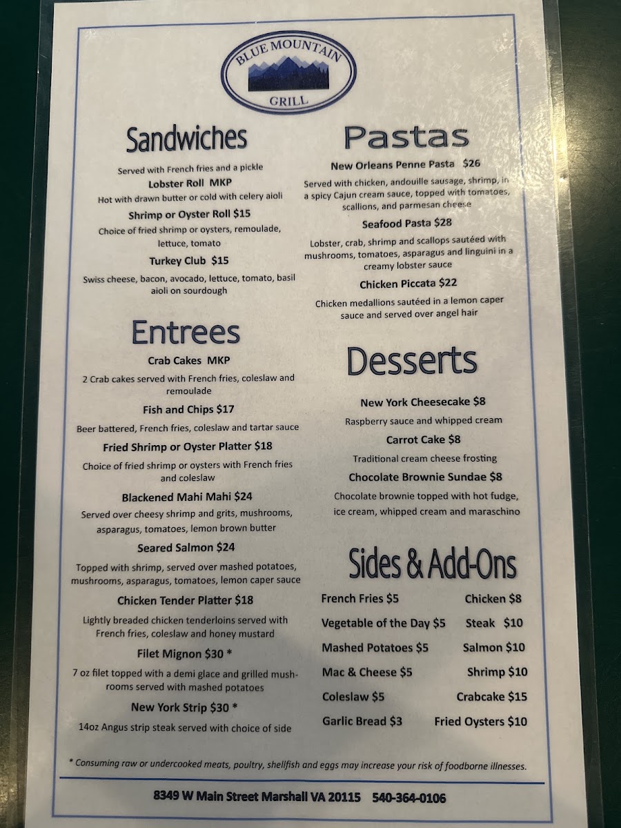 Blue Mountain Grill MenuMenu Photo 6