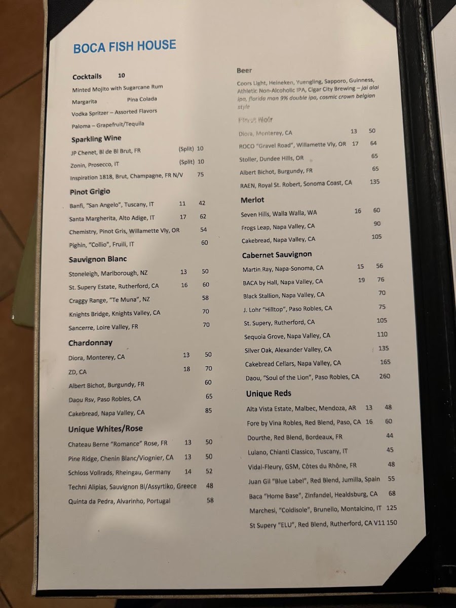Boca Fish House Menu Photo 1