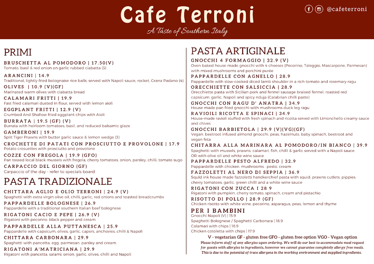 Cafe Terroni Menu Photo 1