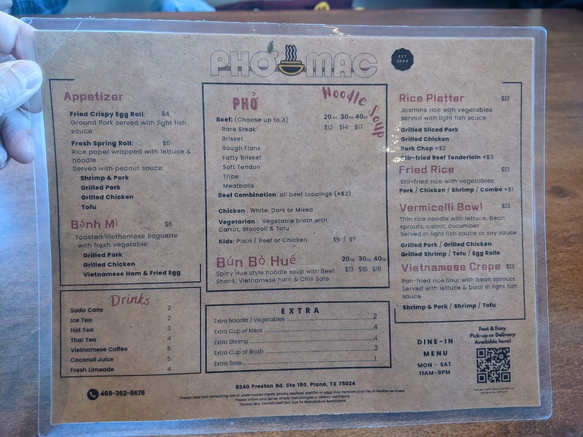 Pho Mac Menu Photo 1