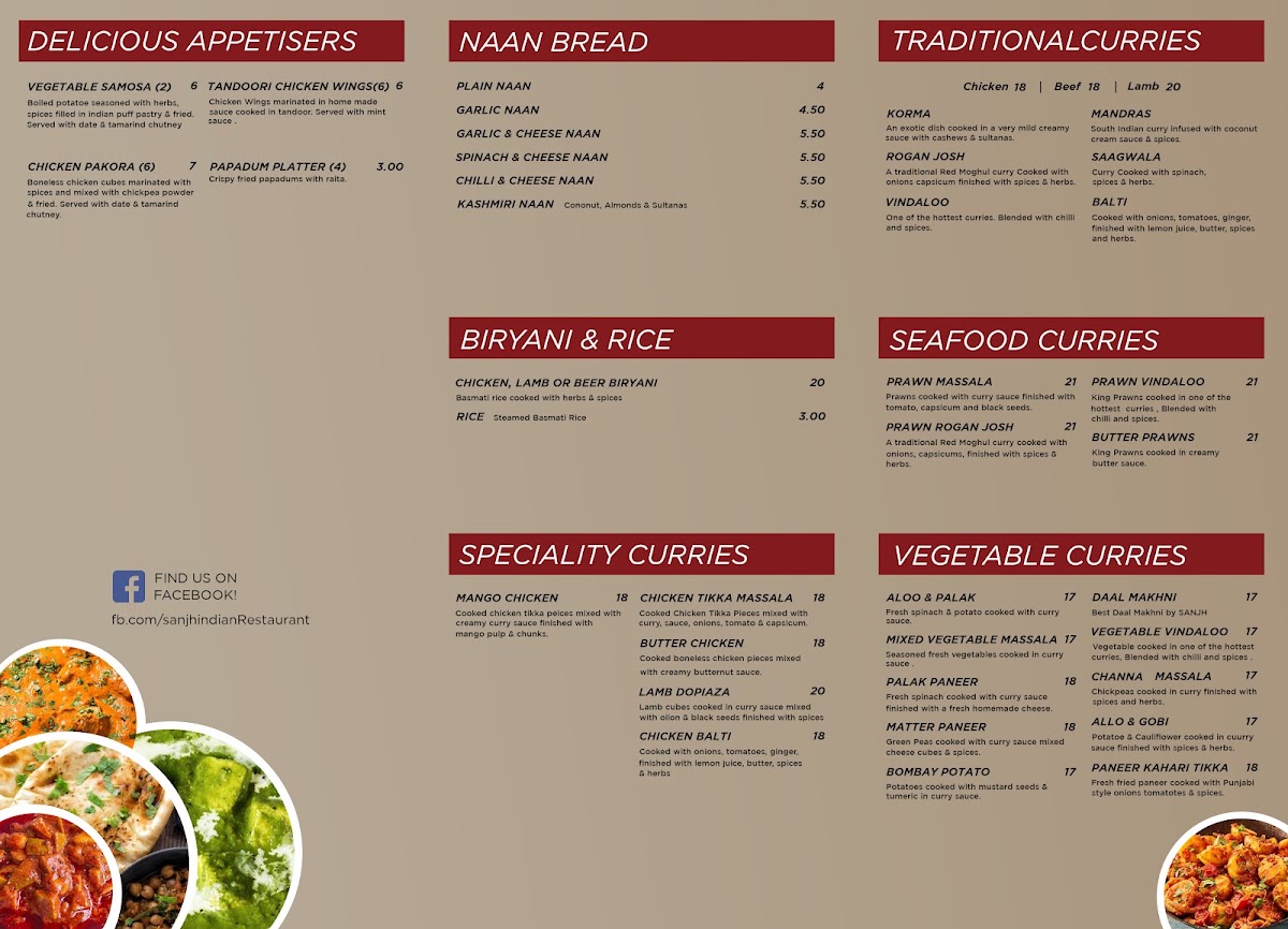 Sanjh Indian Restaurant Menu Photo 1