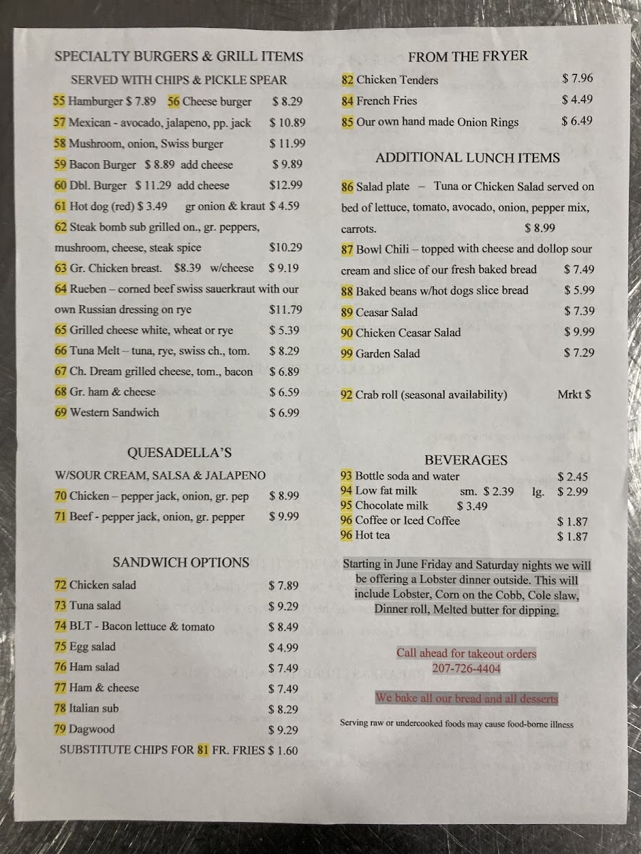 Sue's Cobscook Bay Cafe Menu Menu Photo 1