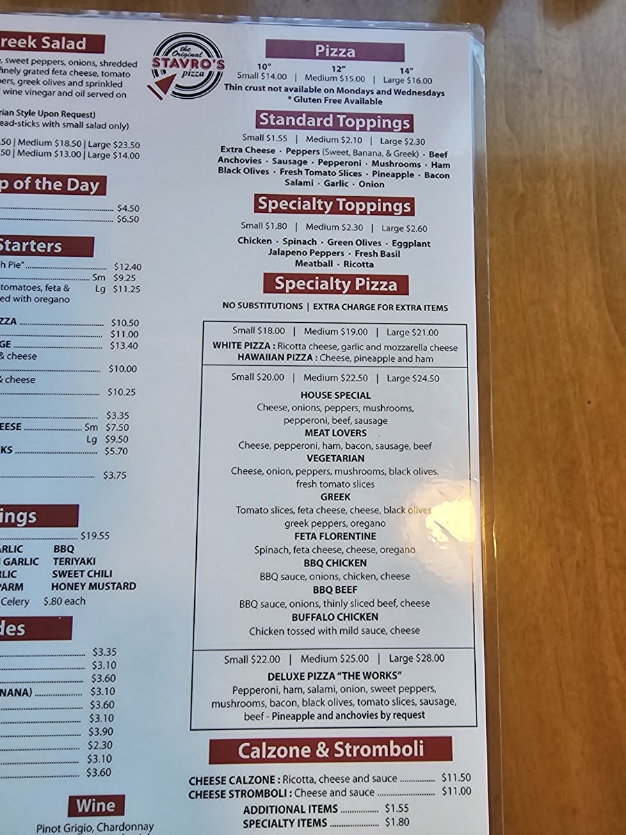 The Original Stavro's Pizza Menu Photo 1