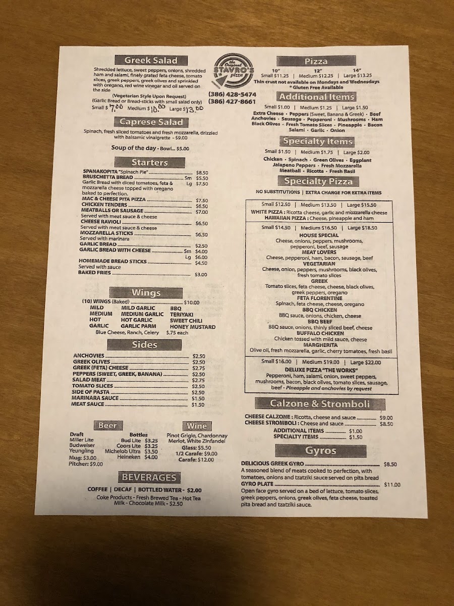 The Original Stavro's Pizza Menu Photo 2