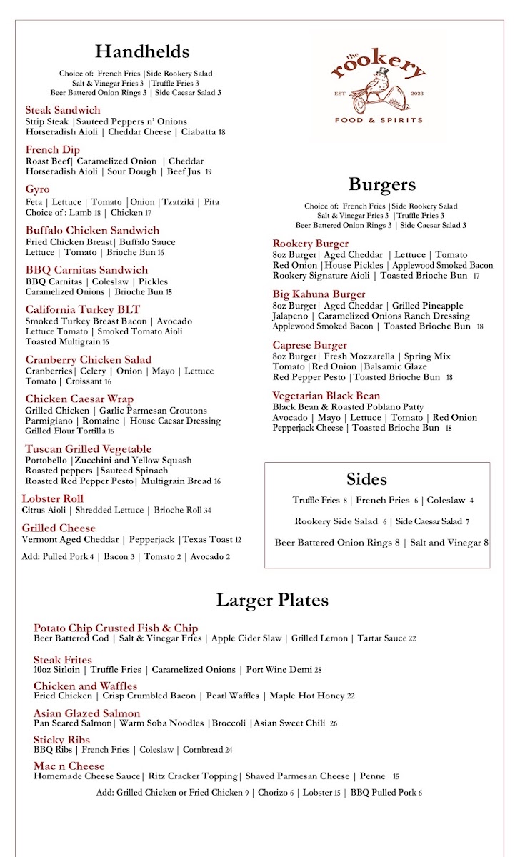 The Rookery Pub Menu Photo 1