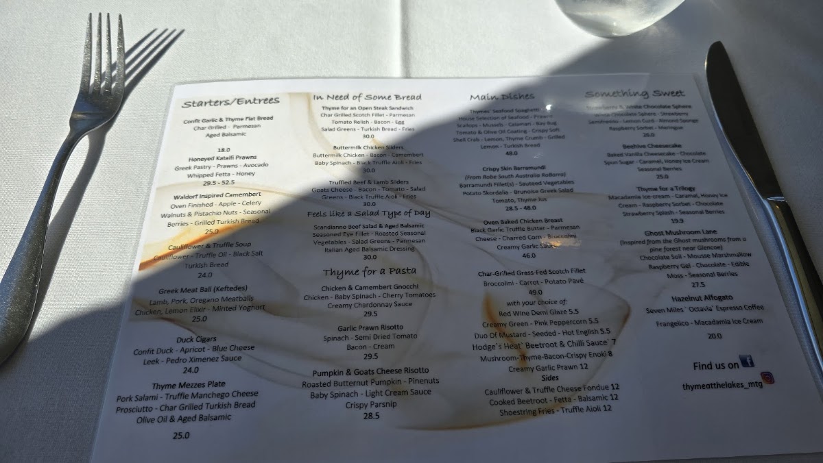 Thyme At The Lakes Menu Photo 1