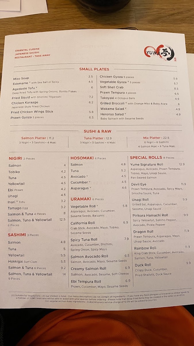Yume (Sushi Restaurant & Takeaway) Menu Menu Photo 2